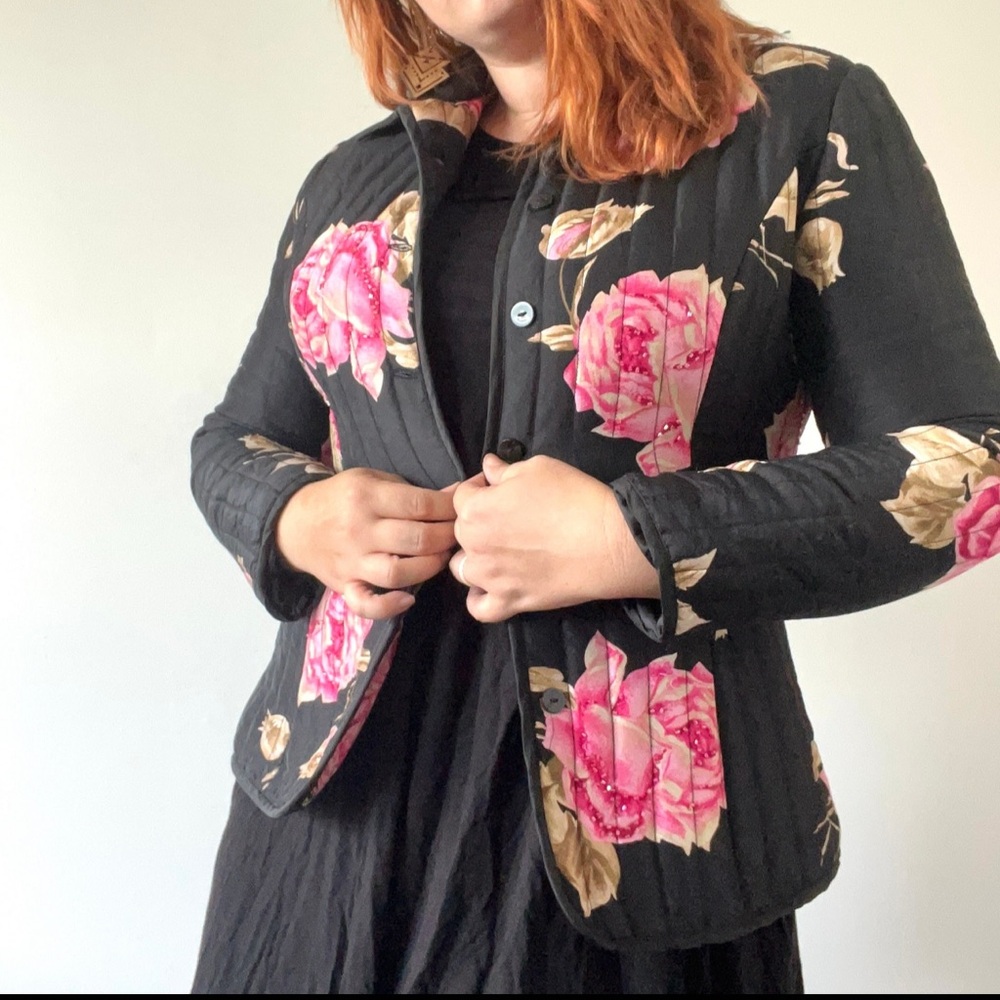 Carole Little Y2K Floral Silk Black Jacket - Medium